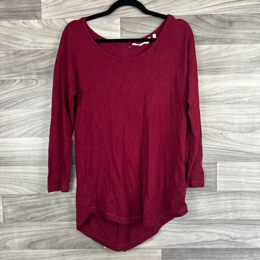 Soft Surroundings Blouse Women's Size Small Burgundy Round Neck Faux Zipper Back